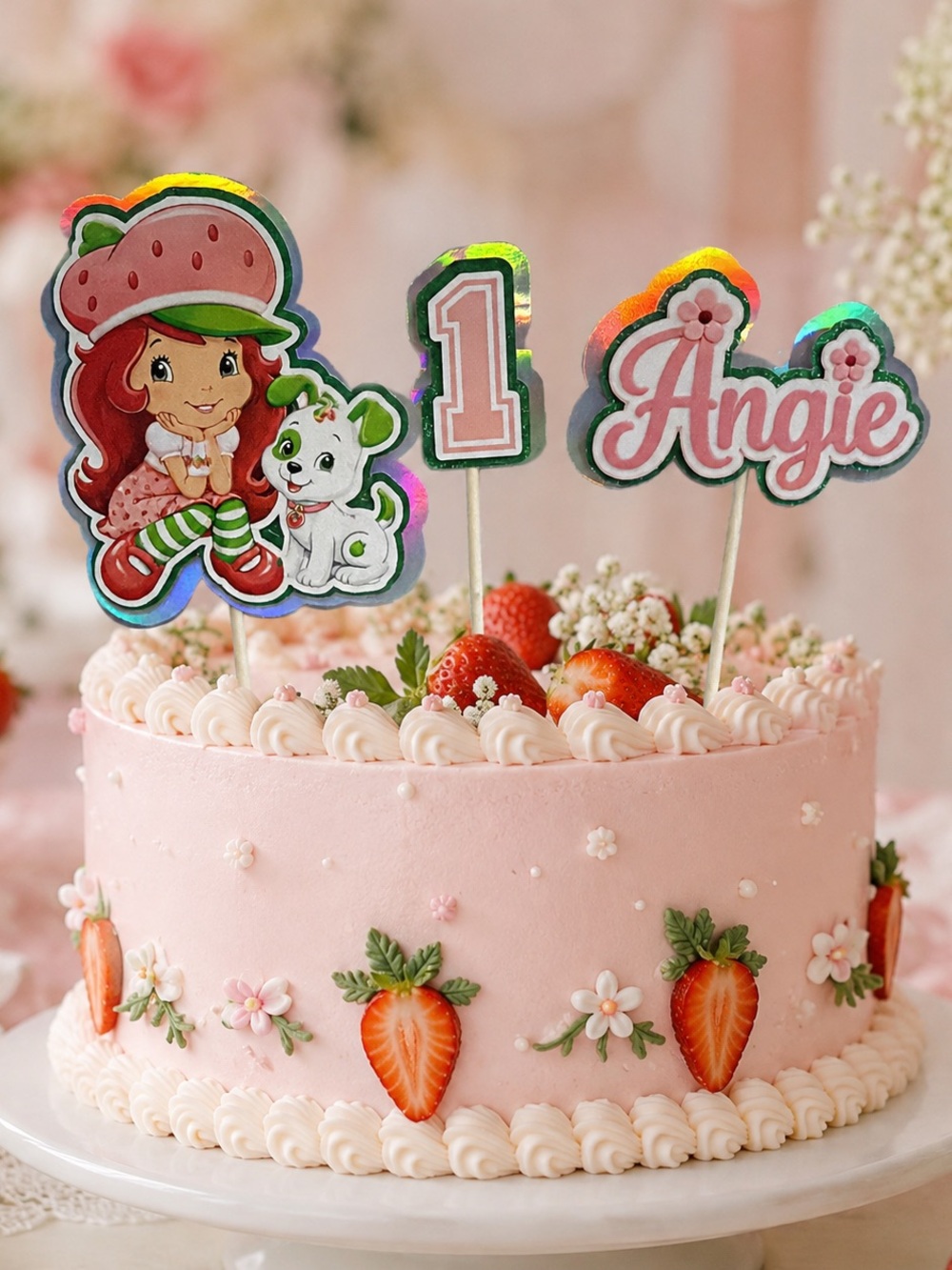 Strawberry Party Cake Toppers Set - Pink
